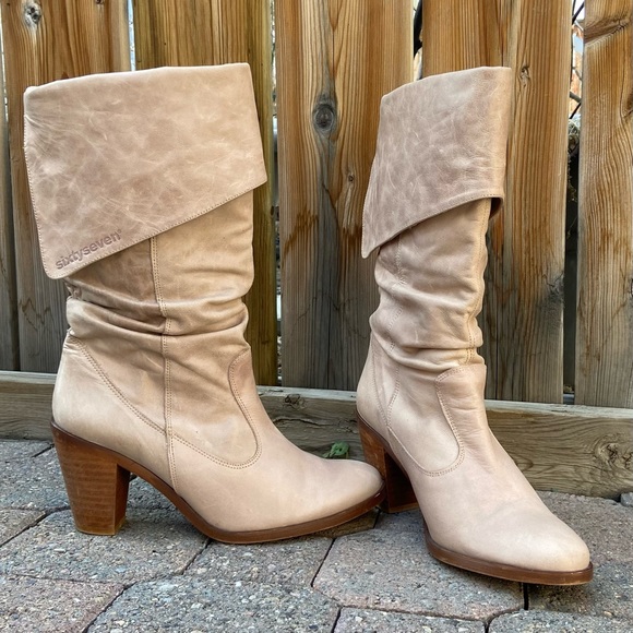 Sixty Seven women cream leather made in Spain slouchy heeled boots. Size 40. Use - Picture 11 of 11